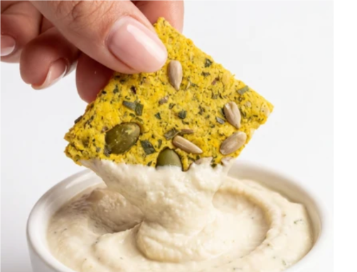 Wholesome turmeric cracker with fresh dip